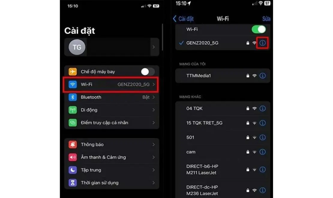 Đầu tiên, vào "Cài đặt", chọn "Wi-Fi"