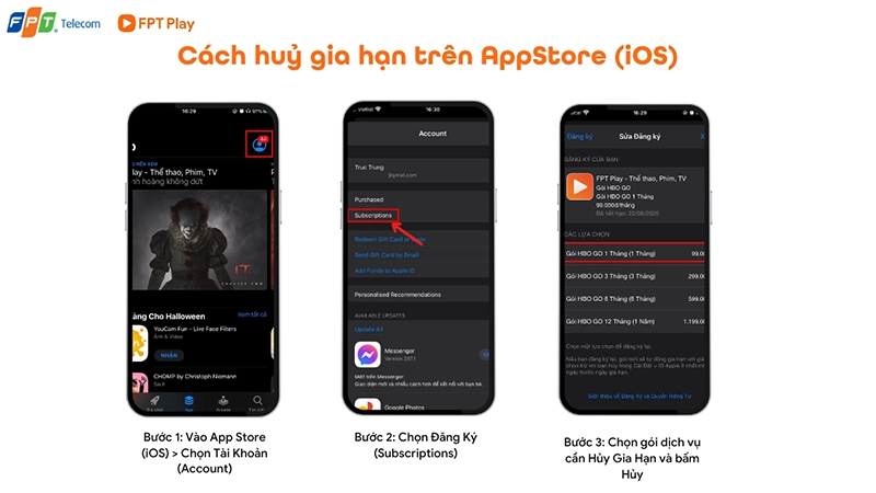 Huỷ gia hạn qua cửa hàng ứng dụng (App Store / CH Play)