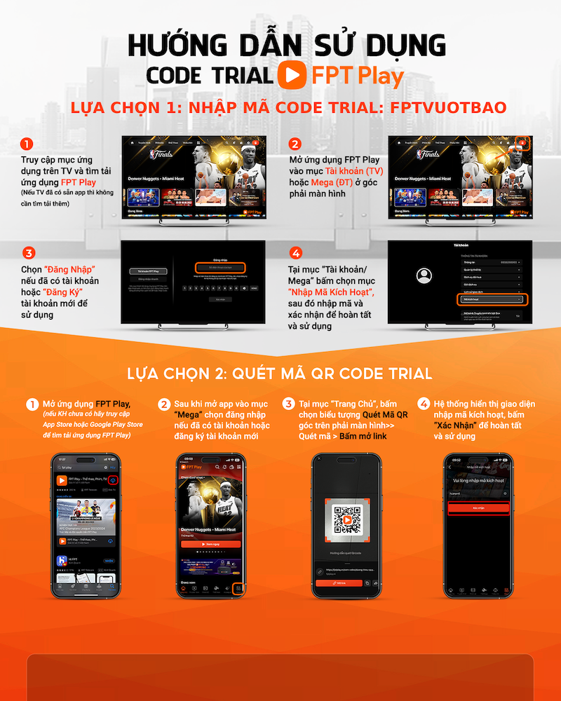 Hướng dẫn sử dụng code trial FPT Play.