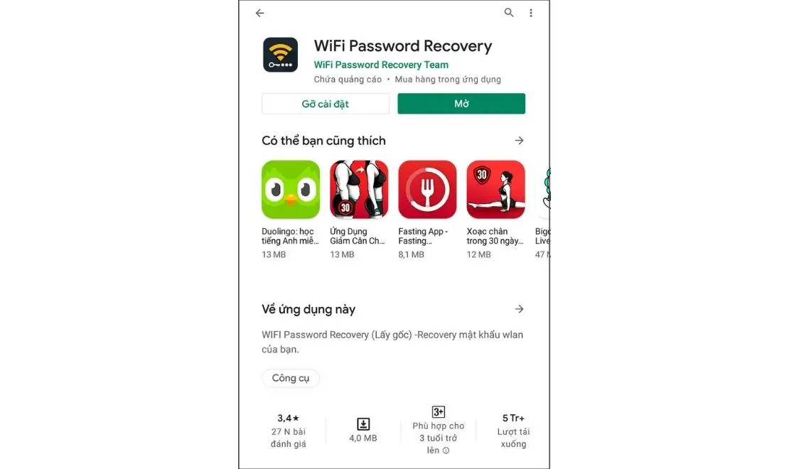 Trước tiên, bạn cần tải ứng dụng WiFi Password Recovery về thiết bị của mình.